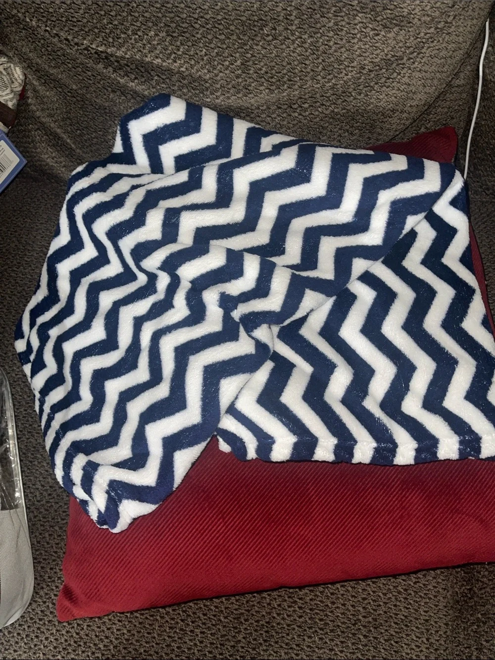 Silver Crest At Home Navy & White Chevron Neck Pillow with blanket
